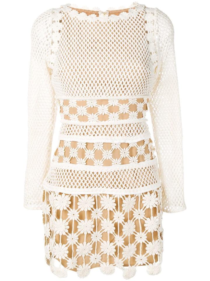 Self-portrait Embroidered Floral Fitted Dress - Neutrals