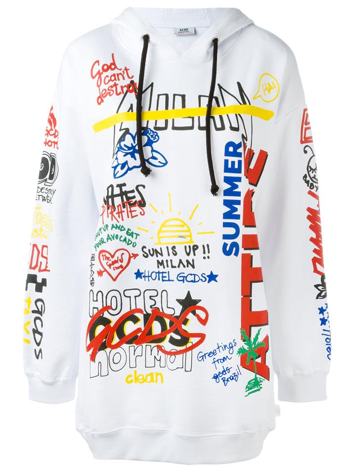 Gcds Printed Hoodie, Women's, Size: Medium, White, Cotton