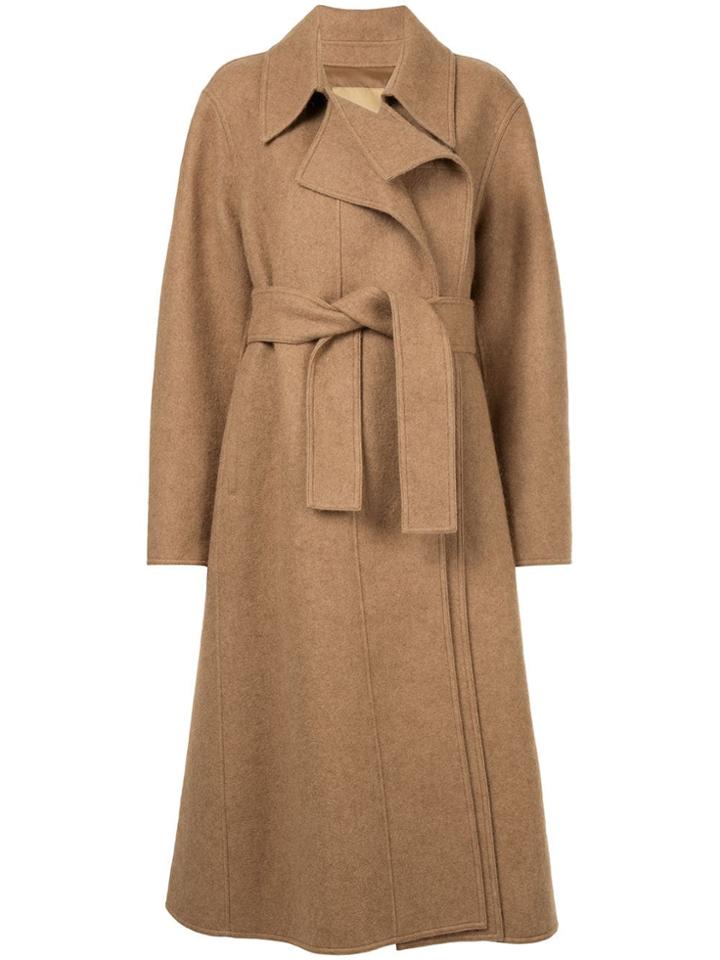 System Belted Long Coat - Brown