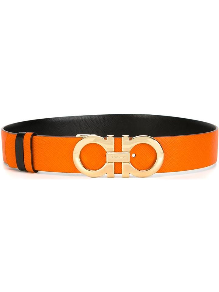 Salvatore Ferragamo Gancini Buckle Belt, Women's, Size: 75, Yellow/orange, Leather