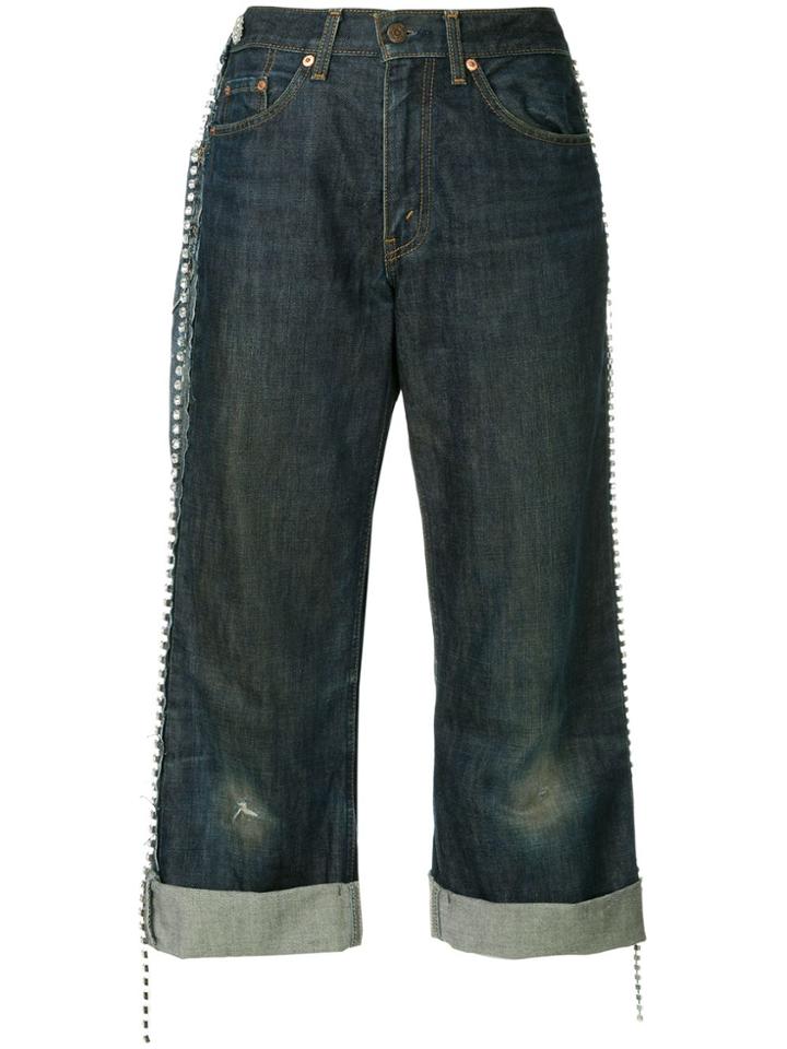 Tiger In The Rain Side Embellished Asymmetric Jeans - Blue