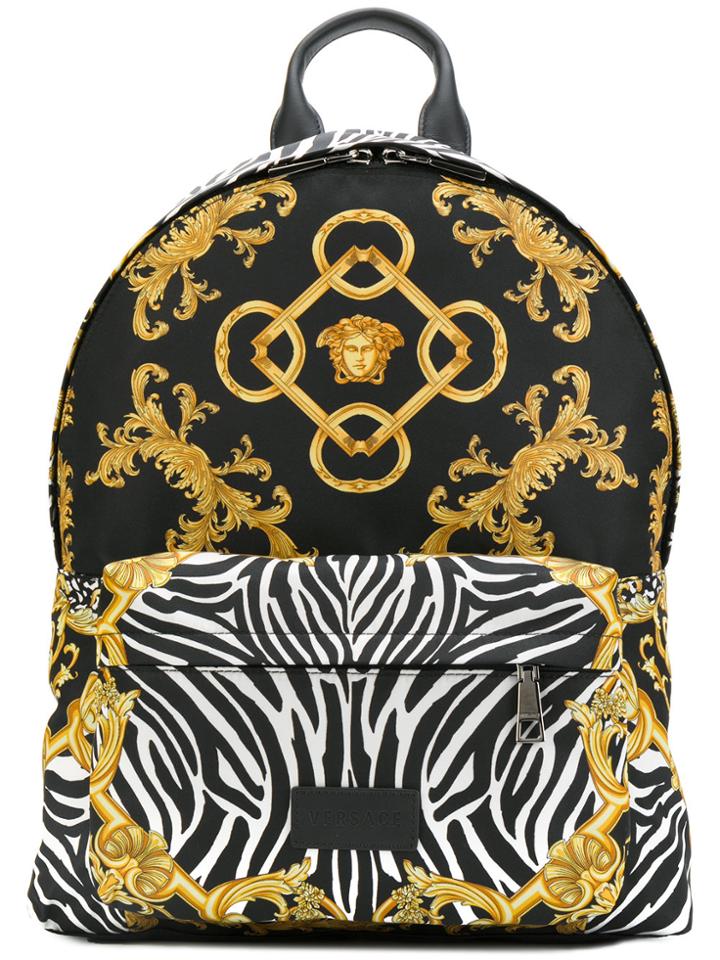 Versace Baroque Zebra Print Backpack - Black