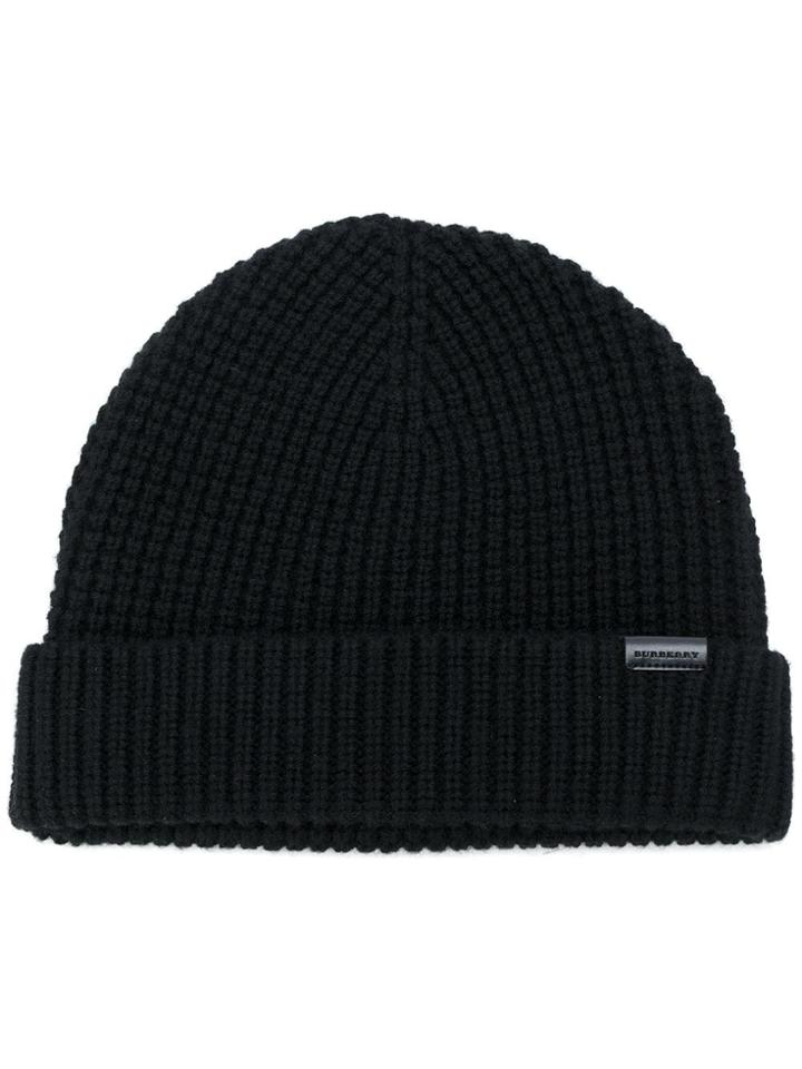 Burberry Cashmere Blend Waffle Knit Beanie - Black