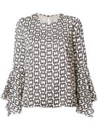 Milly Printed Flared Sleeve Blouse - White