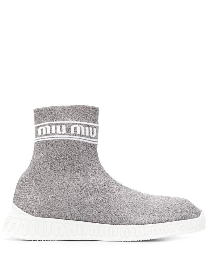 Miu Miu Knitted Hi-top Sneakers - Silver