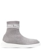 Miu Miu Knitted Hi-top Sneakers - Silver