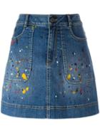 Alice+olivia Splatter Print Denim Skirt, Women's, Size: 25, Blue, Spandex/elastane/cotton
