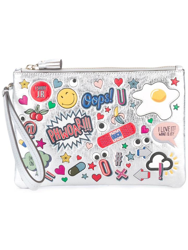 Anya Hindmarch Stickers Zipped Clutch - Metallic