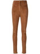 Balmain High-waisted Suede Trousers - Brown