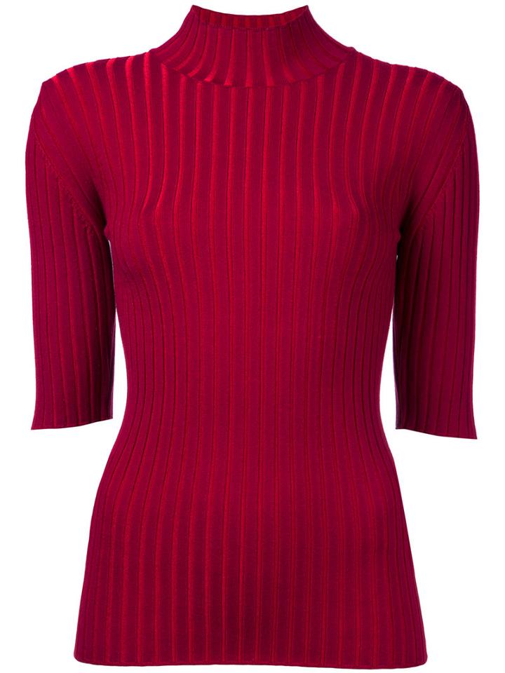 Le Ciel Bleu - High Neck Knitted Blouse - Women - Polyester/rayon - 36, Red, Polyester/rayon