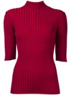 Le Ciel Bleu - High Neck Knitted Blouse - Women - Polyester/rayon - 36, Red, Polyester/rayon