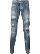 Dolce & Gabbana Slim Distressed Jeans, Men's, Size: 52, Blue, Cotton/calf Leather