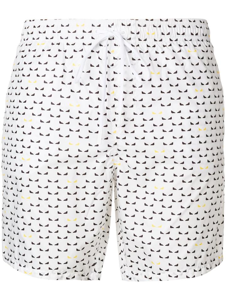 Fendi Bag Bugs-logo Swim Shorts - White