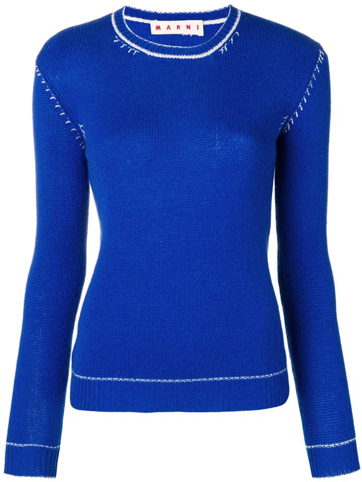 Marni Contrast Hem Stitch Sweater - Blue