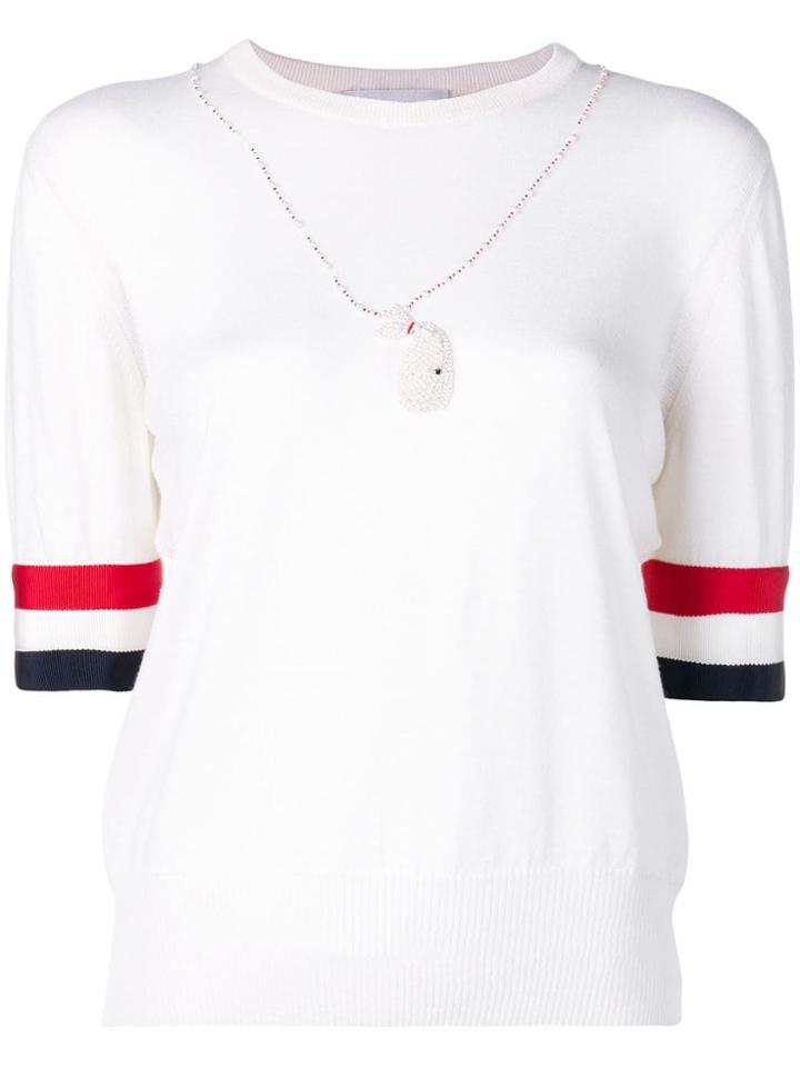 Thom Browne Rwb Cuff Fine Merino Tee - White