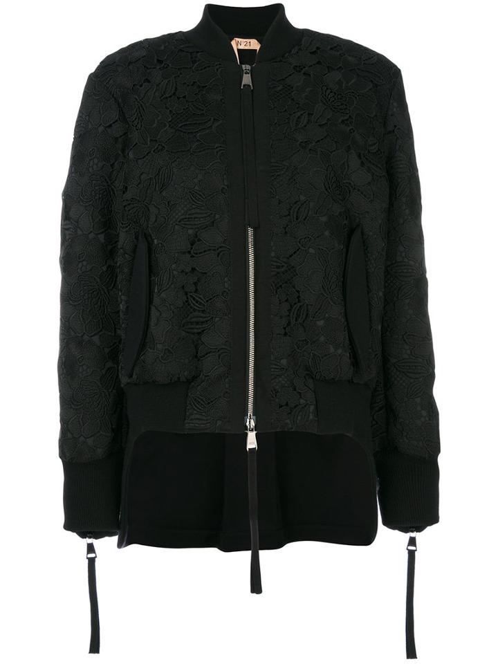 No21 - Lace Bomber Jacket - Women - Polyester/acetate/viscose/virgin Wool - 38, Black, Polyester/acetate/viscose/virgin Wool