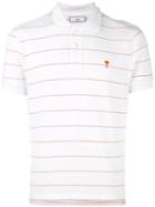 Ami Alexandre Mattiussi Embroidered Striped Polo Shirt, Men's, Size: Medium, White, Cotton