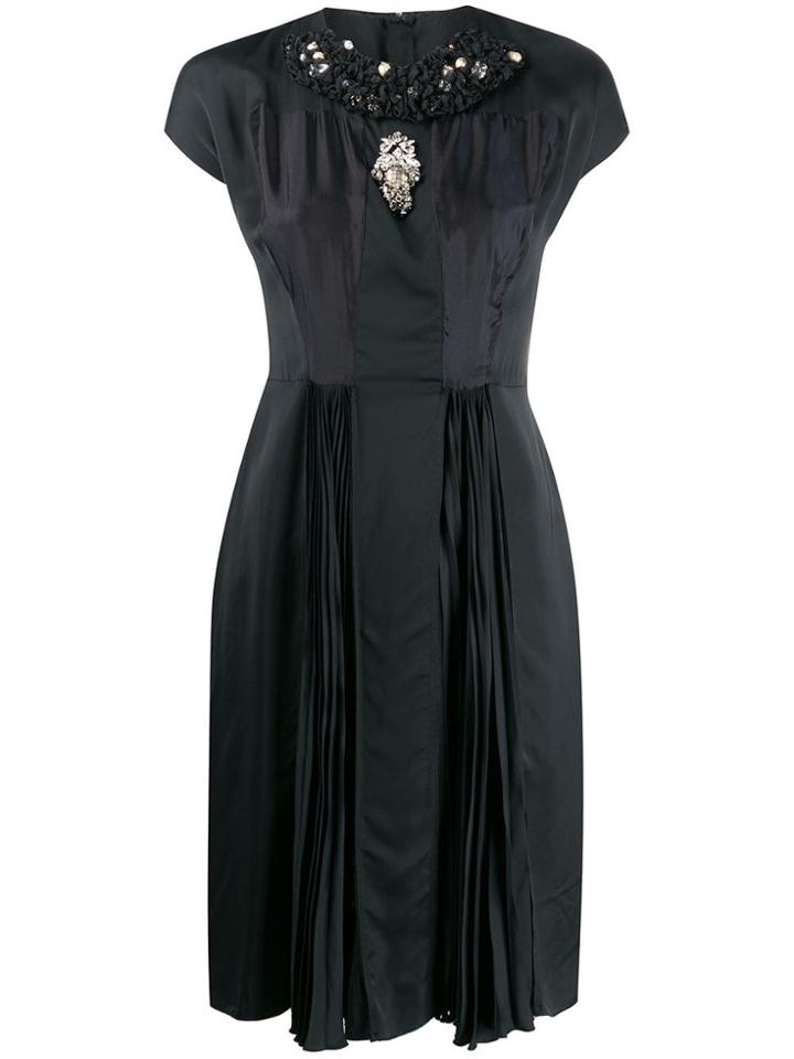 Prada Vintage 2000's Embellished Pleated Dress - Black