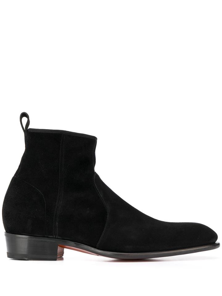 Santoni Textured Side Zip Ankle Boots - Black