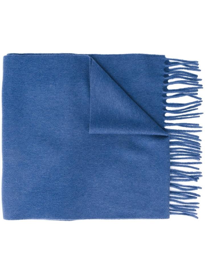 Lanvin Fringed Hem Scarf, Men's, Blue, Cashmere