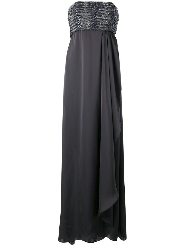Armani Collezioni - Strapless Draped Gown - Women - Polyester/spandex/elastane/plastic/glass - 40, Women's, Grey, Polyester/spandex/elastane/plastic/glass
