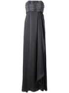 Armani Collezioni - Strapless Draped Gown - Women - Polyester/spandex/elastane/plastic/glass - 40, Women's, Grey, Polyester/spandex/elastane/plastic/glass
