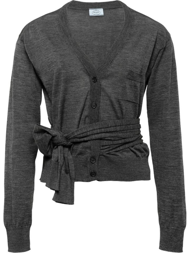 Prada Belted Button Cardigan - Grey