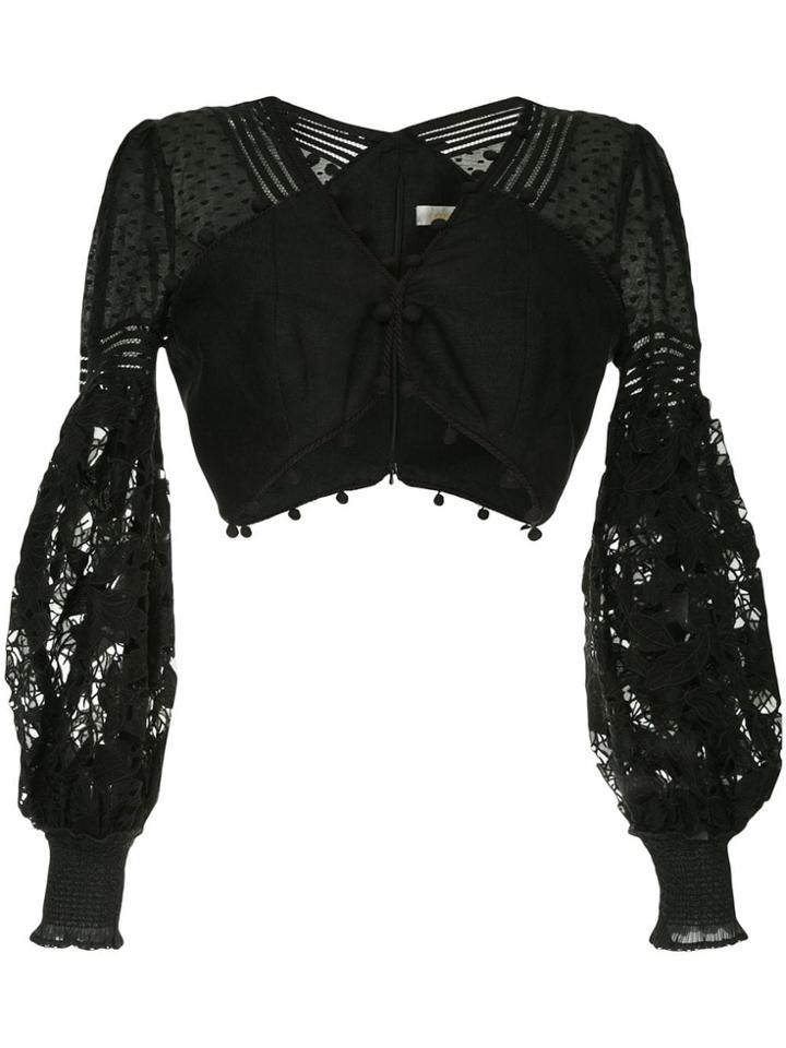 Zimmermann Cropped Pompom Top - Black