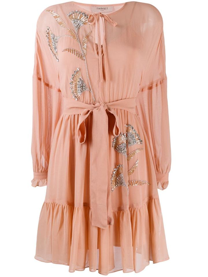Twin-set Beaded Details Dress - Pink