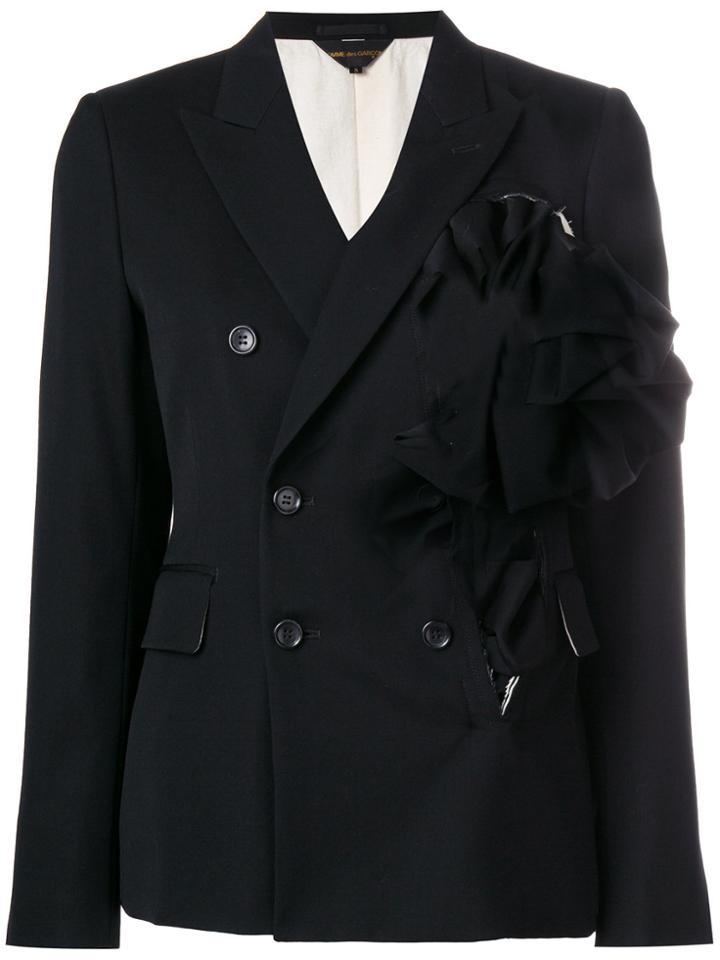 Comme Des Garçons Ruffle Insert Double-breasted Blazer - Black