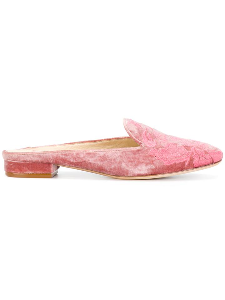 Alexandre Birman Leaf Embroidered Mules - Pink & Purple