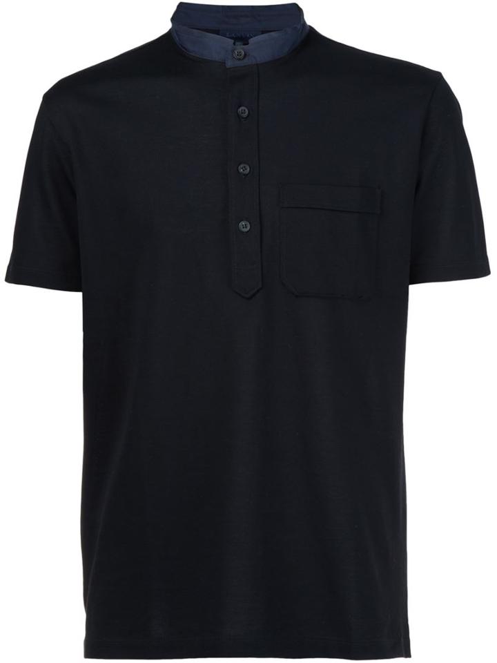 Lanvin Mandarin Collar Polo Shirt, Men's, Size: M, Black, Cotton