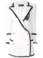 Balmain Double Breasted Tweed Coat - White