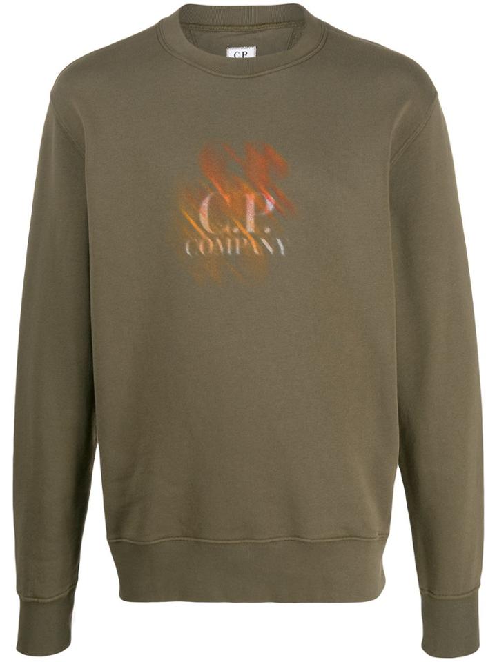 Cp Company Diagonal Blur Logo Sweater - Green