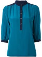 Vanessa Seward - Mandarin Neck Shirt - Women - Silk - 38, Blue, Silk
