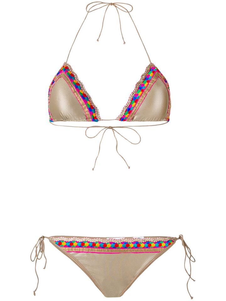 Oseree - Woven Trim Triangle Bikini - Women - Polyamide/spandex/elastane - M, Nude/neutrals, Polyamide/spandex/elastane