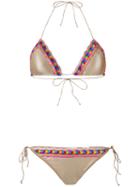 Oseree - Woven Trim Triangle Bikini - Women - Polyamide/spandex/elastane - M, Nude/neutrals, Polyamide/spandex/elastane
