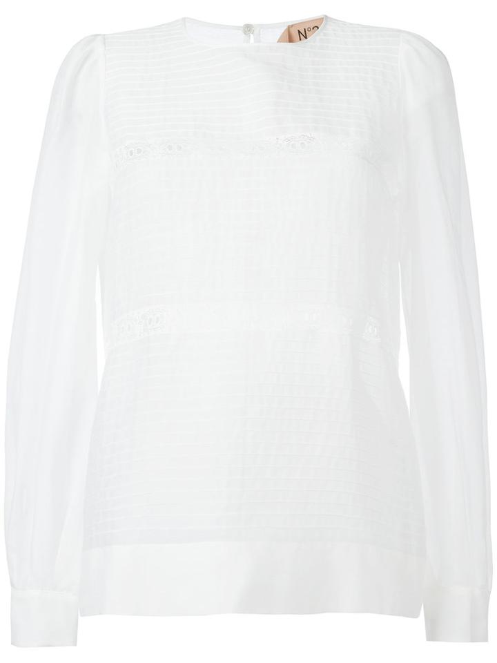 No21 Round Neck Sheer Blouse, Women's, Size: 40, White, Cotton/silk