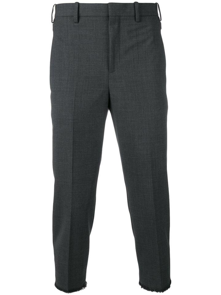 Neil Barrett Cropped Frayed Hem Trousers - Grey