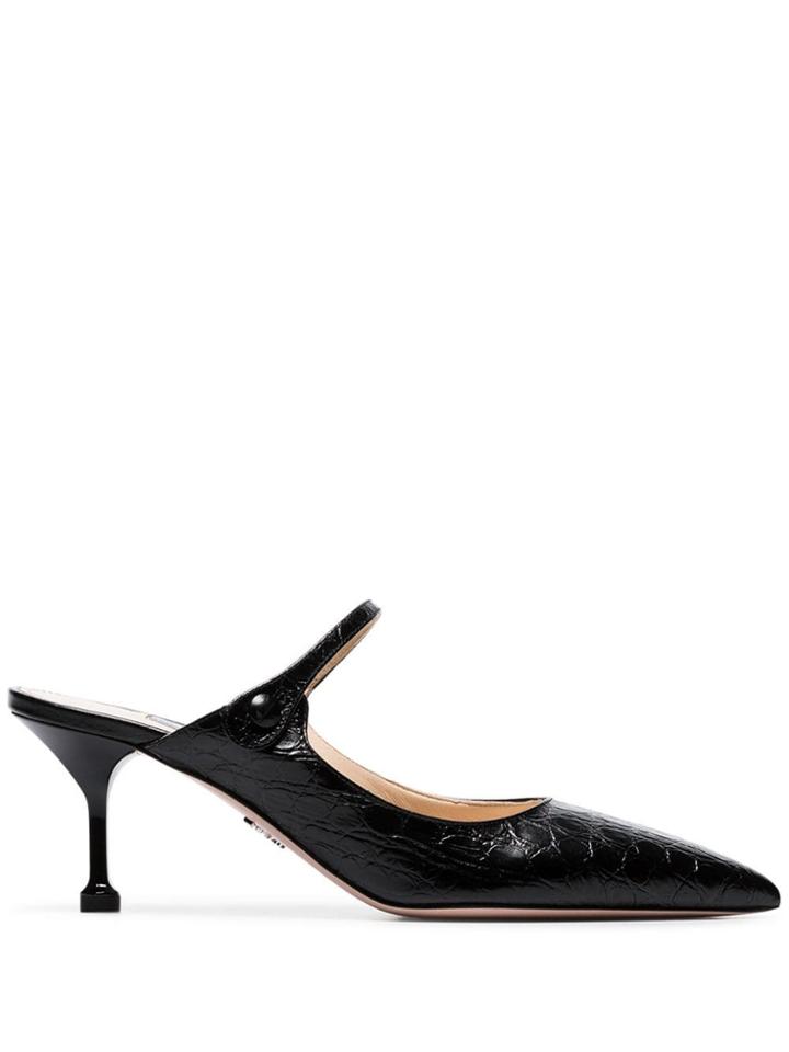 Prada Black 65 Croc Print Leather Mules