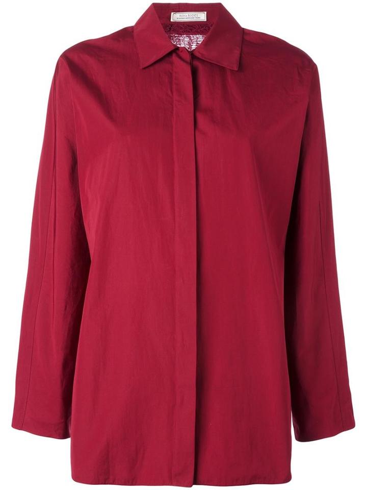 Nina Ricci Transparent Lace Panel Shirt, Women's, Size: 36, Red, Cotton/polyamide/viscose