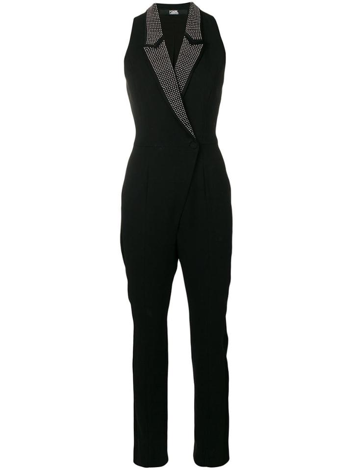 Karl Lagerfeld Studded Lapel Jumpsuit - Black