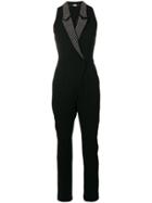 Karl Lagerfeld Studded Lapel Jumpsuit - Black