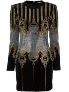 Balmain Studded Baroque Mini Dress, Women's, Size: 36, Black, Cotton/spandex/elastane/metal/cotton