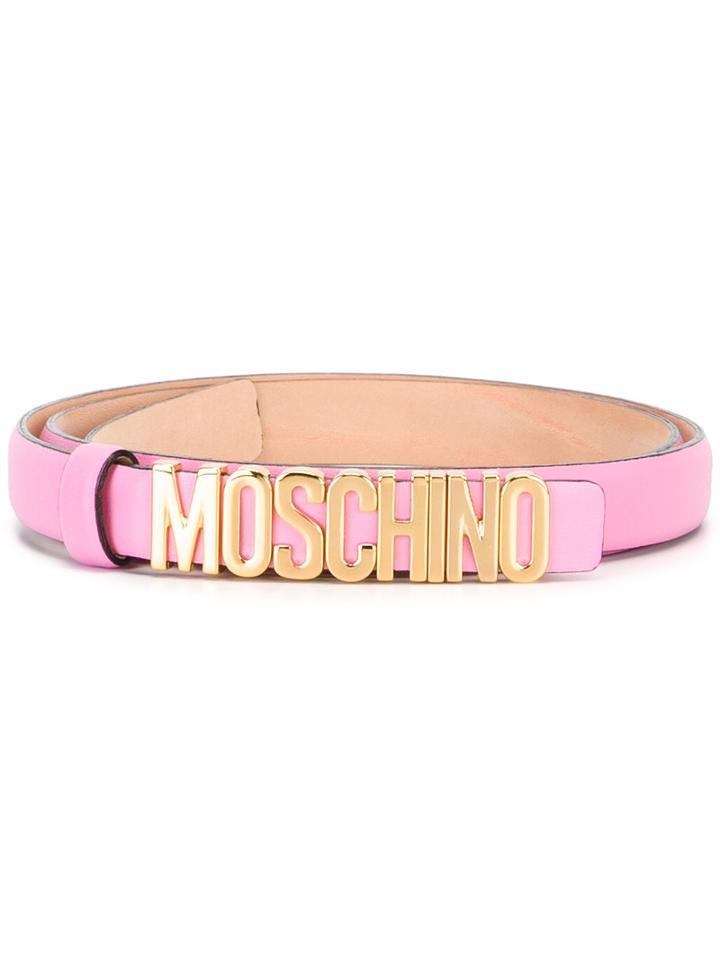 Moschino Logo Plaque Belt, Women's, Size: 95, Pink/purple, Leather/metal (other)