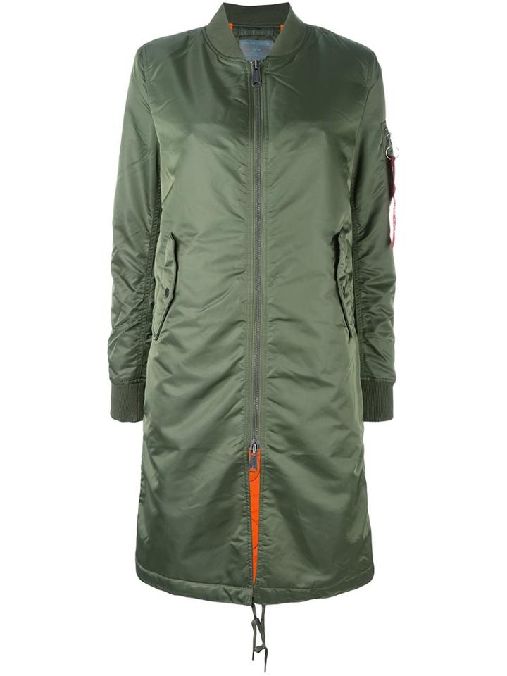 Alpha Industries Long Bomber Jacket, Women's, Size: Medium, Green, Nylon/polyester