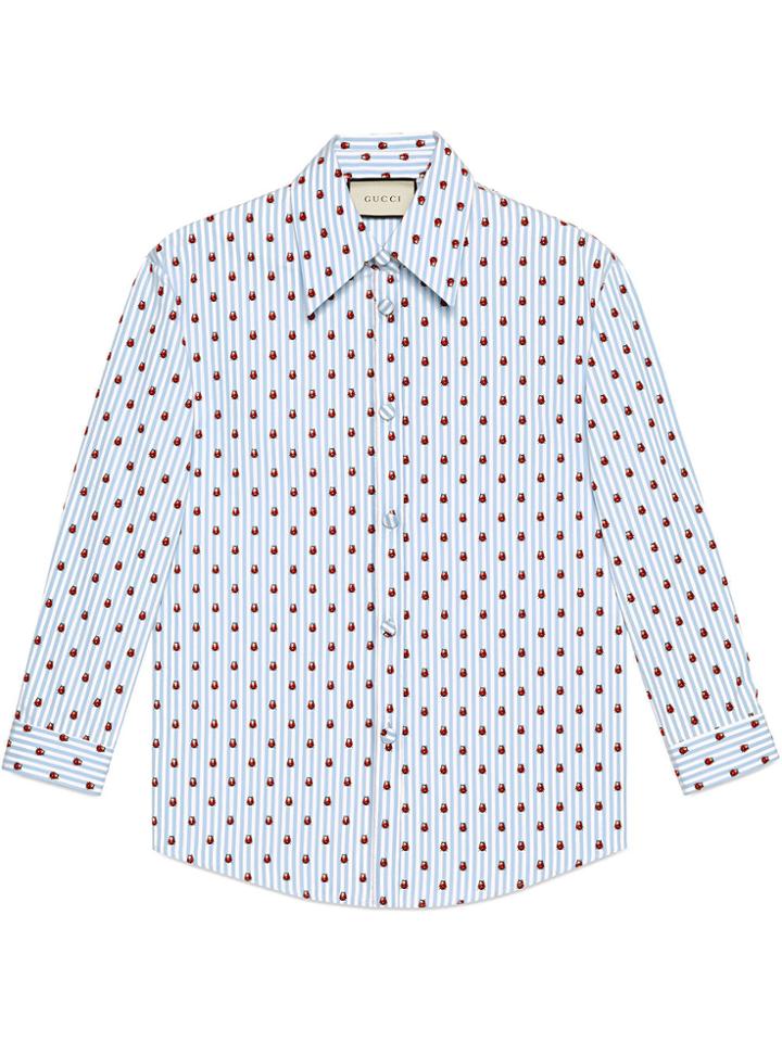 Gucci Ladybugs Striped Cotton Shirt - Blue