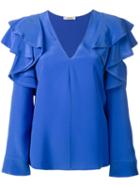 Dorothee Schumacher Pleated Trim Top, Women's, Size: 3, Blue, Silk