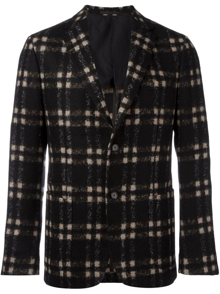 Z Zegna Plaid Single Breasted Blazer, Men's, Size: 52, Black, Spandex/elastane/cupro/wool/alpaca