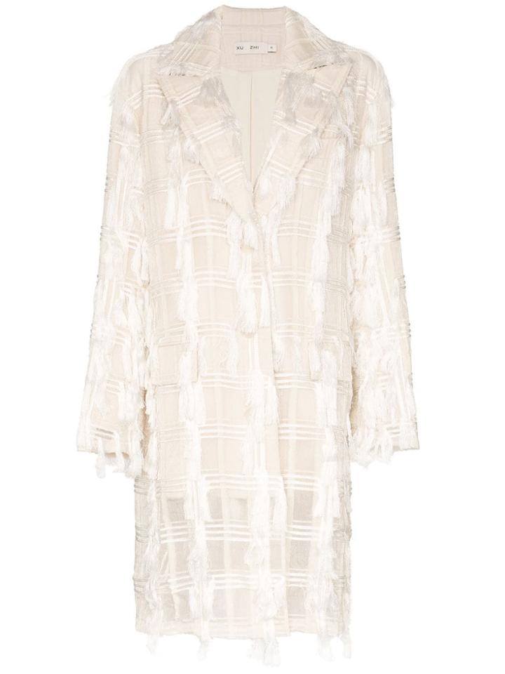 Xu Zhi Feather Appliqué Single-breasted Coat - White